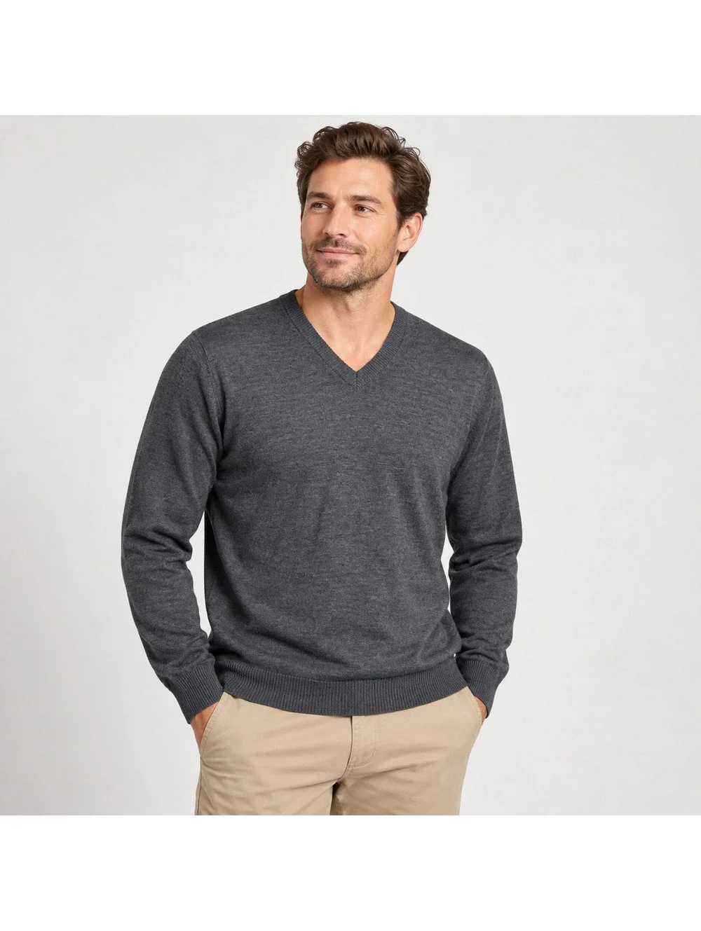 Banana Republic Men's XL Extra Fine Merino Wool V-Neck Sweater Charcoal Gray